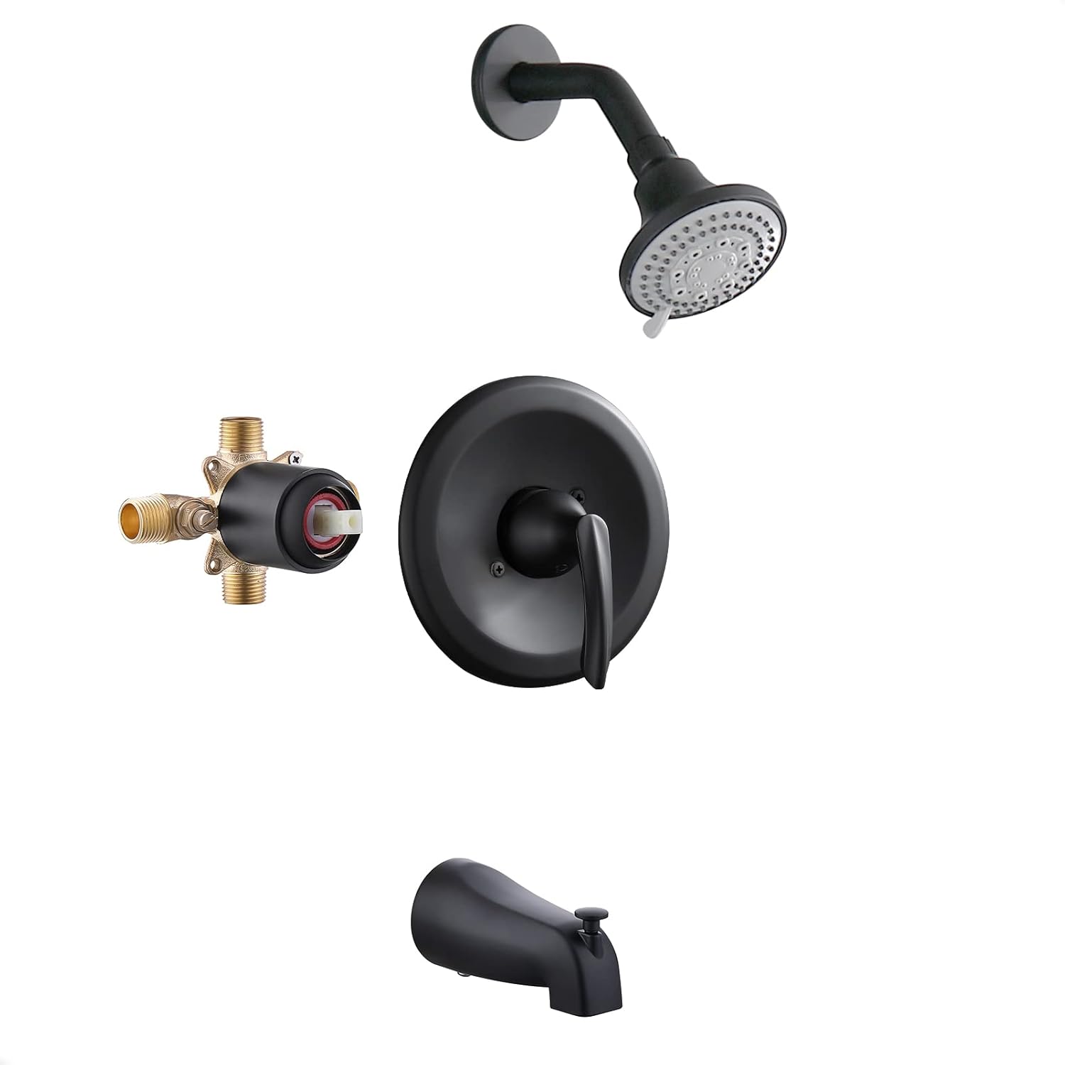 Wall Mounted Matte Black Showe Faucet set with Tub Spout And Valve